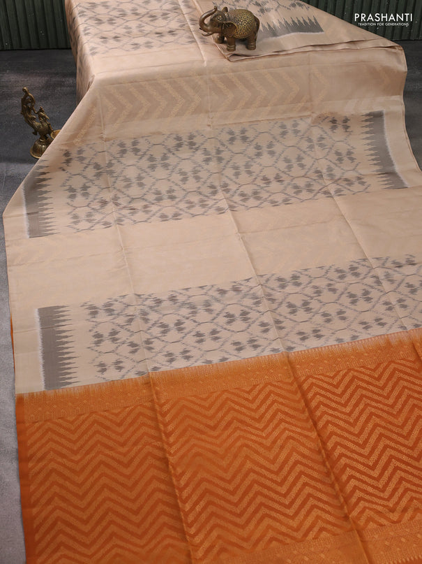 Ikat soft silk saree beige and sandal with allover ikat & zari weaves and simple border