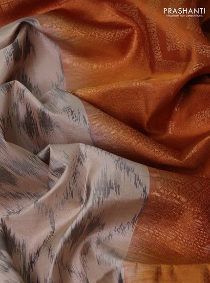 Ikat soft silk saree beige and sandal with allover ikat & zari weaves and simple border