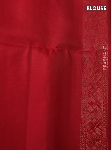 Ikat soft silk saree bottle green and red with allover ikat & zari weaves and simple border