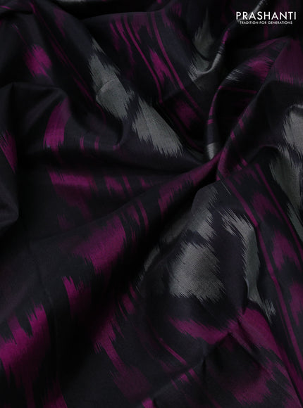 Ikat soft silk saree black and megenta pink with allover ikat weaves and zari woven border