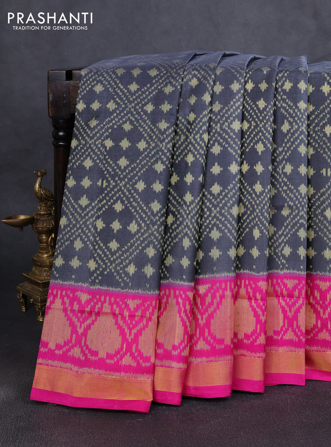 Rajkot patola silk saree grey and pink with allover ikat weaves and zari woven border