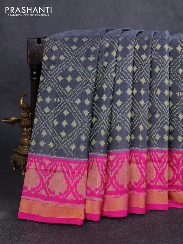 Rajkot patola silk saree grey and pink with allover ikat weaves and zari woven border