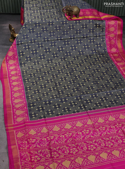 Rajkot patola silk saree grey and pink with allover ikat weaves and zari woven border