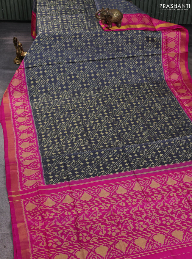 Rajkot patola silk saree grey and pink with allover ikat weaves and zari woven border