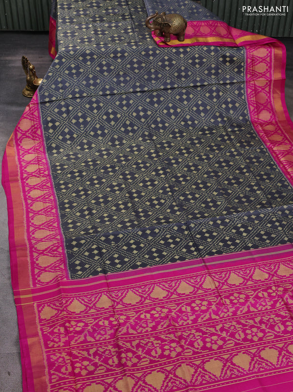 Rajkot patola silk saree grey and pink with allover ikat weaves and zari woven border