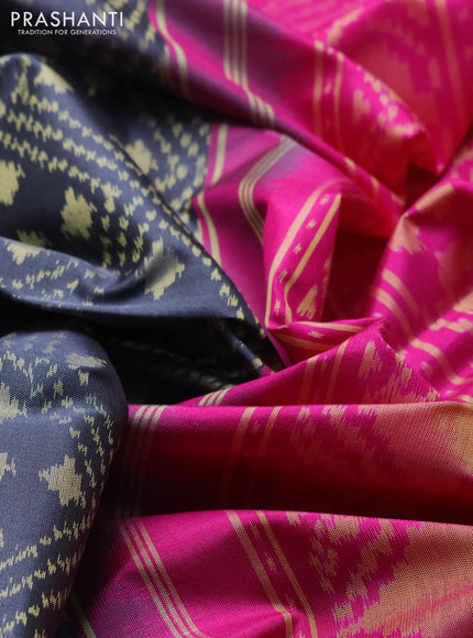 Rajkot patola silk saree grey and pink with allover ikat weaves and zari woven border