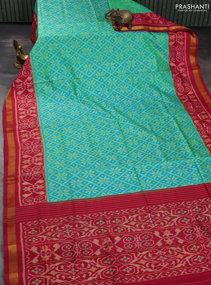 Rajkot patola silk saree teal green and maroon with allover ikat weaves and zari woven border