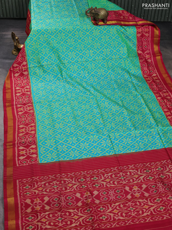 Rajkot patola silk saree teal green and maroon with allover ikat weaves and zari woven border