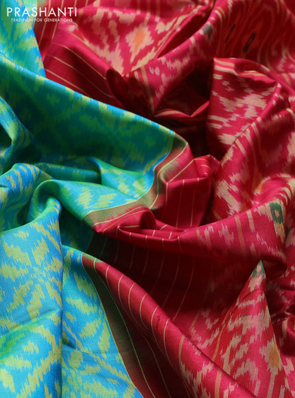 Rajkot patola silk saree teal green and maroon with allover ikat weaves and zari woven border