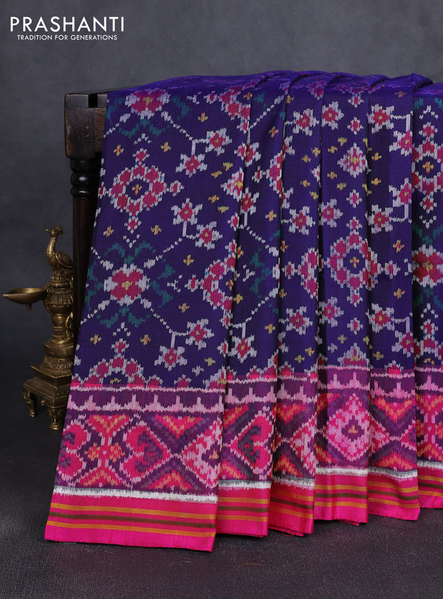Rajkot patola silk saree navy blue and pink with allover ikat weaves and simple border