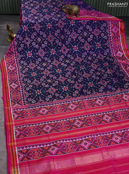 Rajkot patola silk saree navy blue and pink with allover ikat weaves and simple border