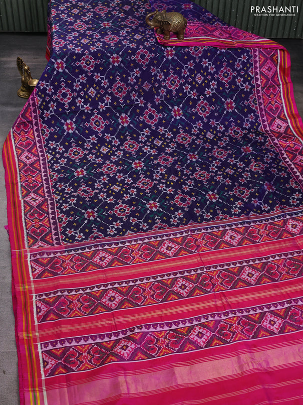 Rajkot patola silk saree navy blue and pink with allover ikat weaves and simple border