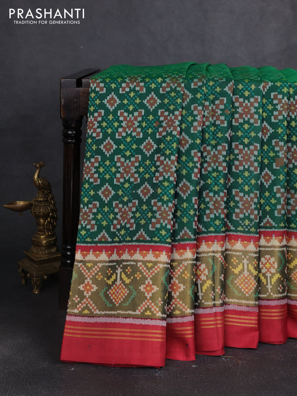 Rajkot patola silk saree green and maroon with allover ikat weaves and ikat zari woven border