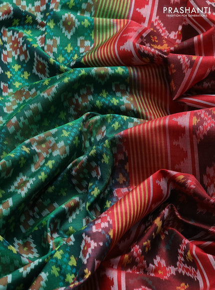 Rajkot patola silk saree green and maroon with allover ikat weaves and ikat zari woven border