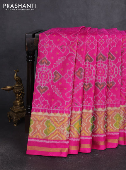 Rajkot patola silk saree pink with allover ikat weaves and ikat zari woven border