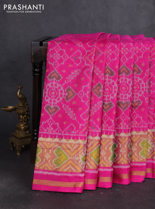 Rajkot patola silk saree pink with allover ikat weaves and ikat zari woven border