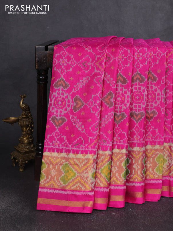 Rajkot patola silk saree pink with allover ikat weaves and ikat zari woven border