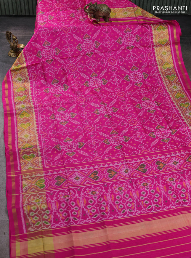 Rajkot patola silk saree pink with allover ikat weaves and ikat zari woven border