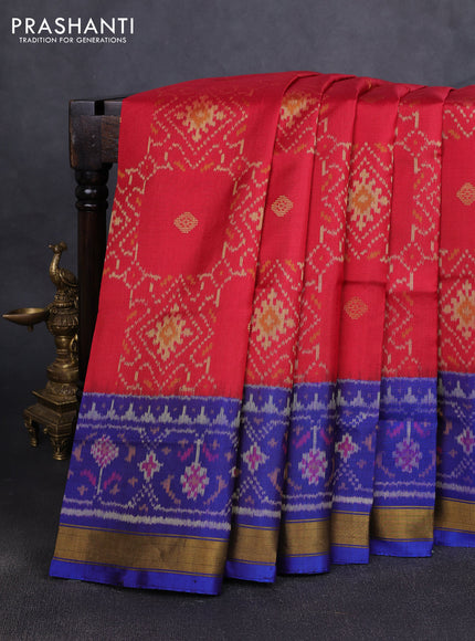 Rajkot patola silk saree maron and blue with allover ikat weaves and ikat zari woven border