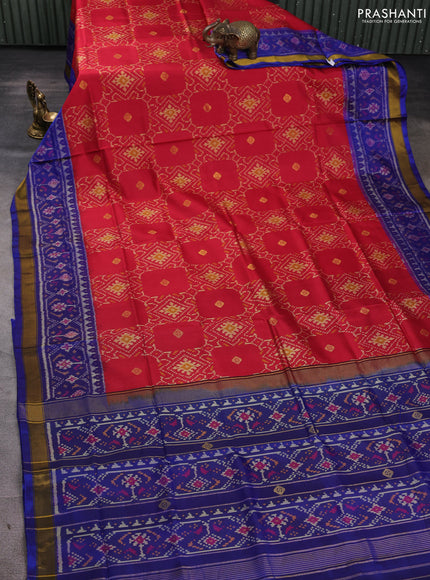 Rajkot patola silk saree maron and blue with allover ikat weaves and ikat zari woven border