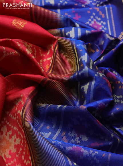 Rajkot patola silk saree maron and blue with allover ikat weaves and ikat zari woven border