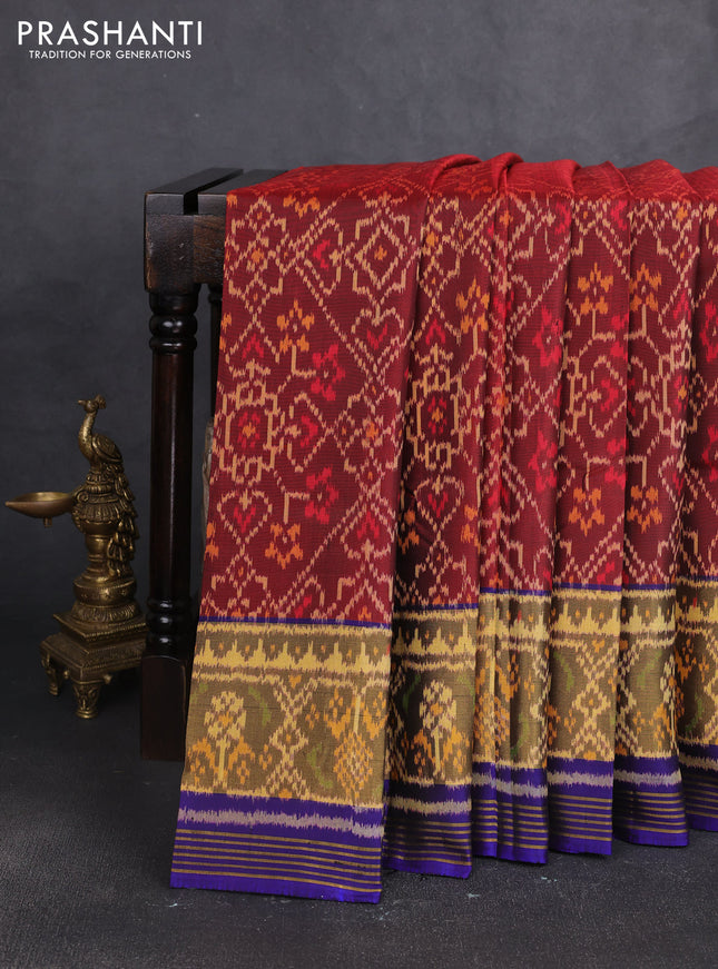 Rajkot patola silk saree maroon with allover ikat weaves and ikat zari woven border