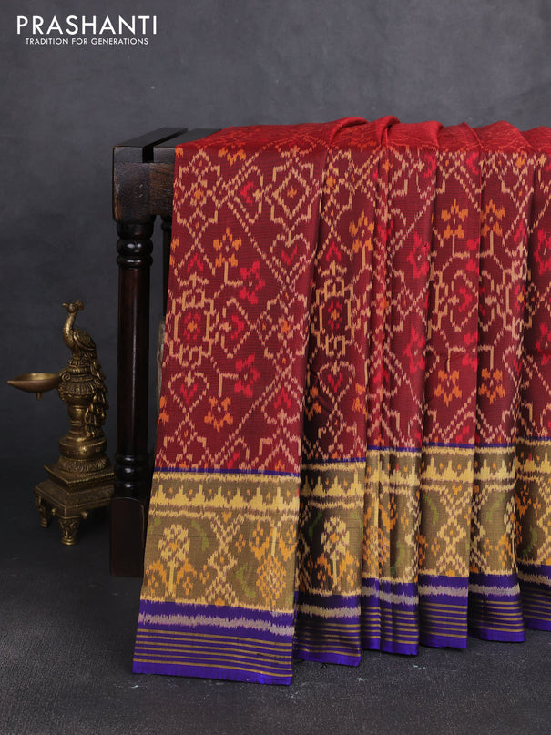 Rajkot patola silk saree maroon with allover ikat weaves and ikat zari woven border