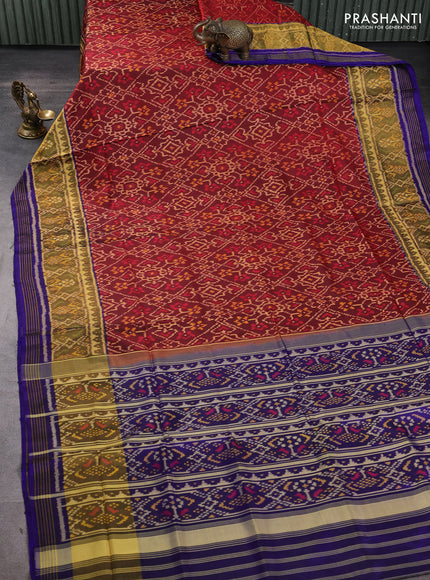 Rajkot patola silk saree maroon with allover ikat weaves and ikat zari woven border