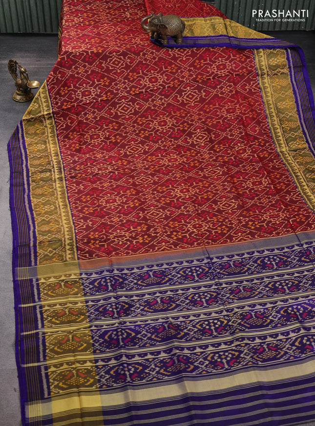 Rajkot patola silk saree maroon with allover ikat weaves and ikat zari woven border