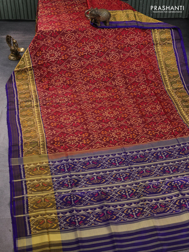 Rajkot patola silk saree maroon with allover ikat weaves and ikat zari woven border