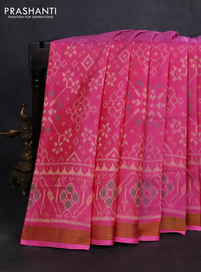 Rajkot patola silk saree light pink with allover ikat weaves and ikat zari woven border