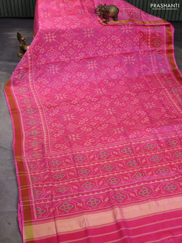 Rajkot patola silk saree light pink with allover ikat weaves and ikat zari woven border