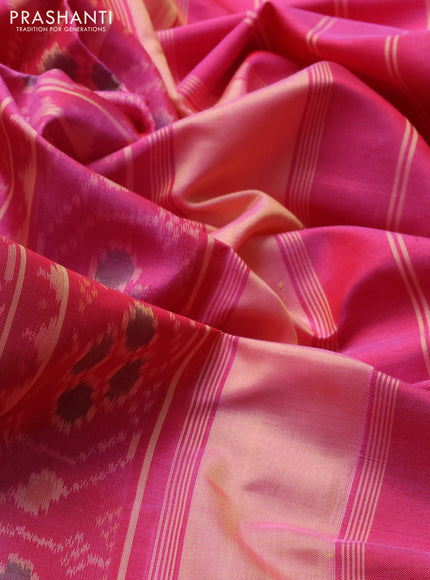 Rajkot patola silk saree light pink with allover ikat weaves and ikat zari woven border