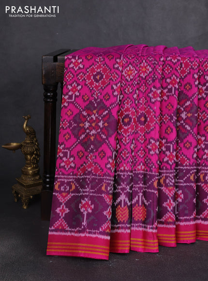 Rajkot patola silk saree pink and deep purple with allover ikat woven buttas and ikat zari woven border