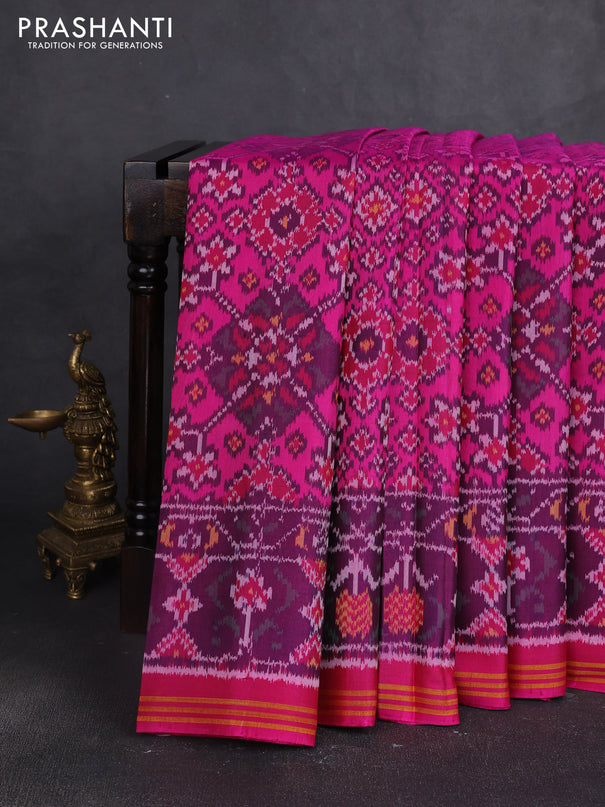Rajkot patola silk saree pink and deep purple with allover ikat woven buttas and ikat zari woven border