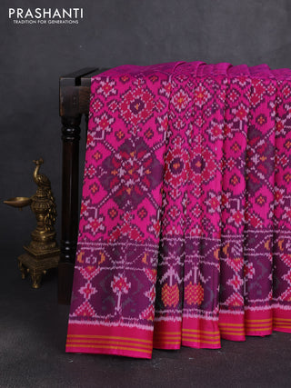 Rajkot patola silk saree pink and deep purple with allover ikat woven buttas and ikat zari woven border