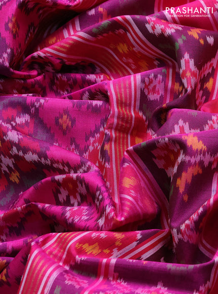 Rajkot patola silk saree pink and deep purple with allover ikat woven buttas and ikat zari woven border