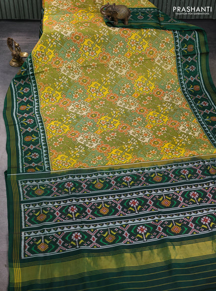 Rajkot patola silk saree mustard green and bottle green with allover ikat weaves and thread woven border