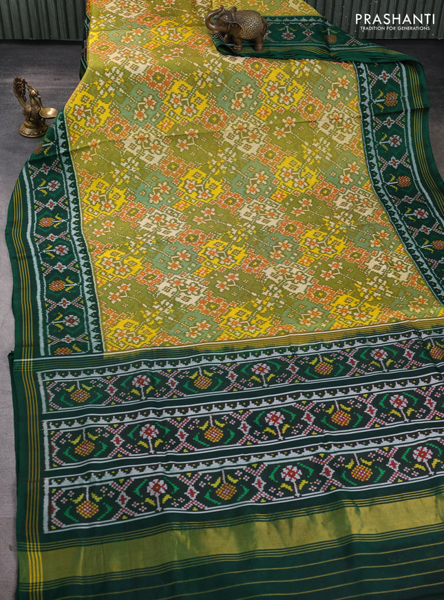 Rajkot patola silk saree mustard green and bottle green with allover ikat weaves and thread woven border