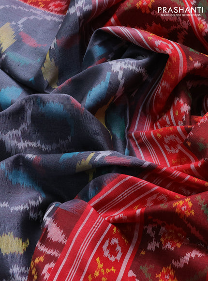 Rajkot patola silk saree grey and deep maroon with allover ikat weaves and ikat woven simple border