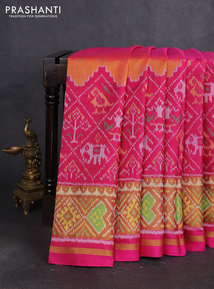 Rajkot patola silk saree sunset orange and pink with allover ikat woven buttas and zari woven border
