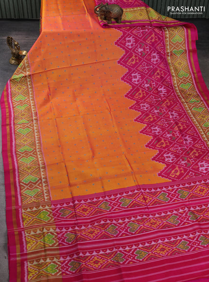 Rajkot patola silk saree sunset orange and pink with allover ikat woven buttas and zari woven border