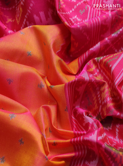 Rajkot patola silk saree sunset orange and pink with allover ikat woven buttas and zari woven border
