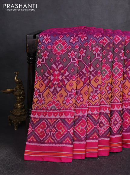 Rajkot patola silk saree deep purple and pink with allover ikat weaves and ikat woven simple border
