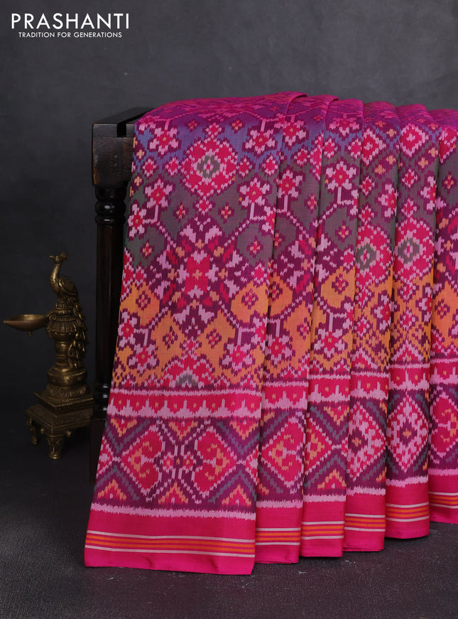 Rajkot patola silk saree deep purple and pink with allover ikat weaves and ikat woven simple border