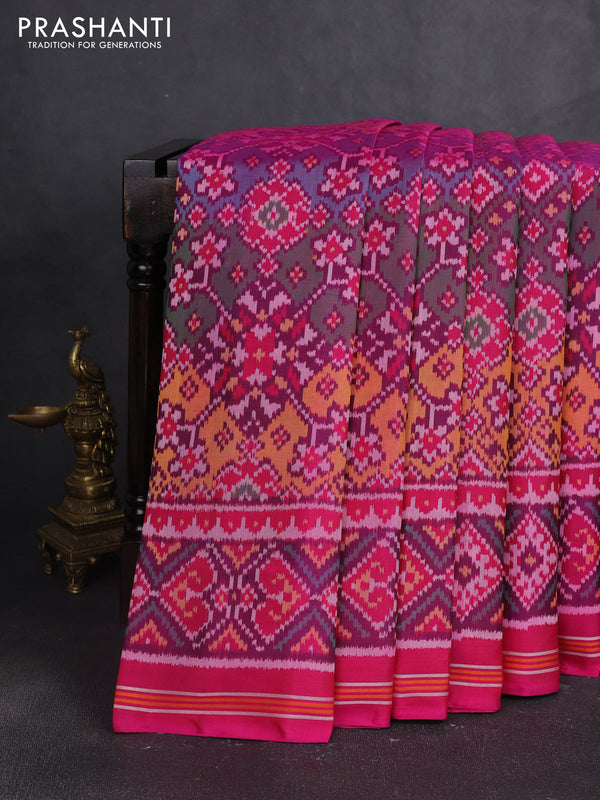 Rajkot patola silk saree deep purple and pink with allover ikat weaves and ikat woven simple border
