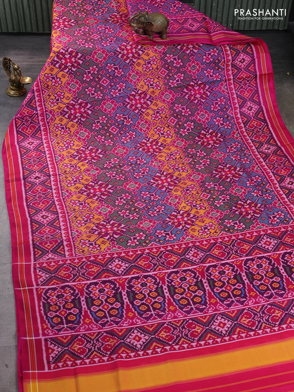 Rajkot patola silk saree deep purple and pink with allover ikat weaves and ikat woven simple border