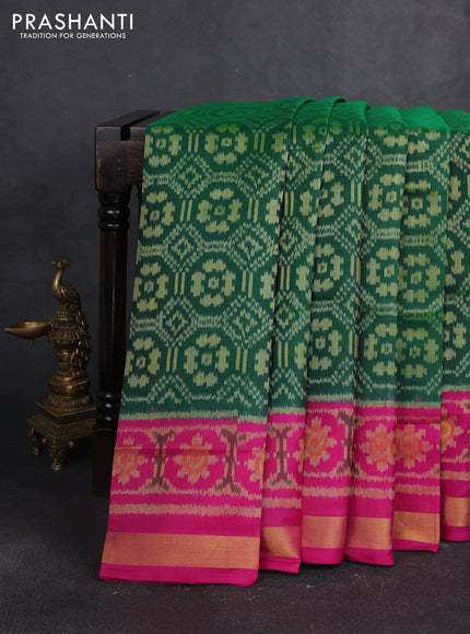 Rajkot patola silk saree green and pink with ikat woven buttas and zari woven border