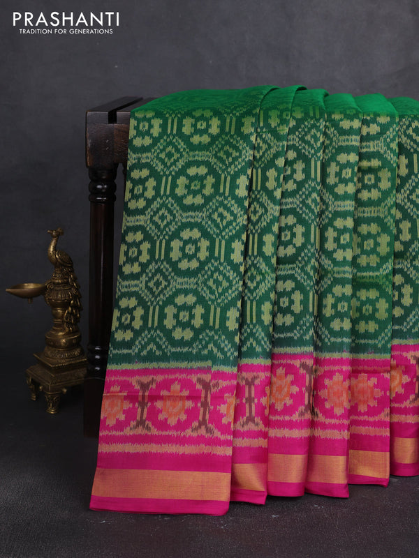 Rajkot patola silk saree green and pink with ikat woven buttas and zari woven border