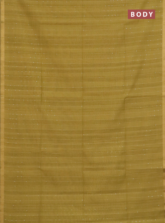 Art linen saree mustard yellow with allover sequence work and paithani weaving pallu